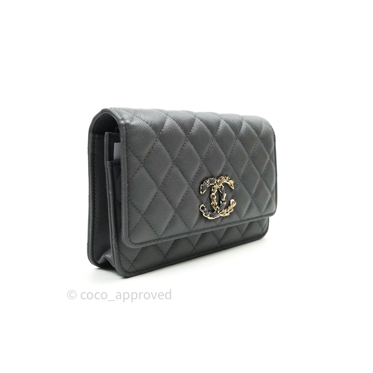 Chanel Quilted Wallet on Chain WOC Grey Caviar Gold Hardware