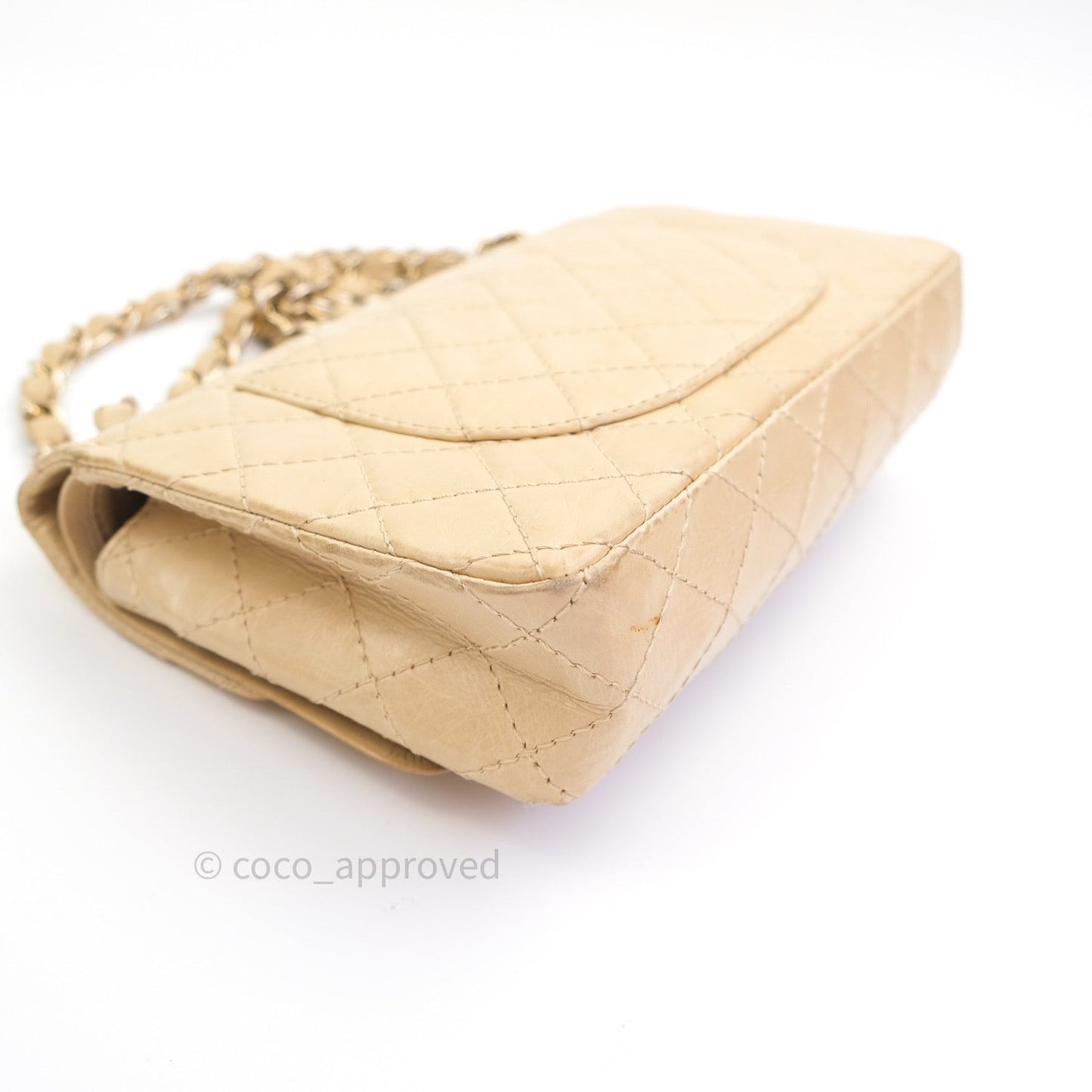 Chanel Vintage Medium Light Beige Calfskin Gold Hardware