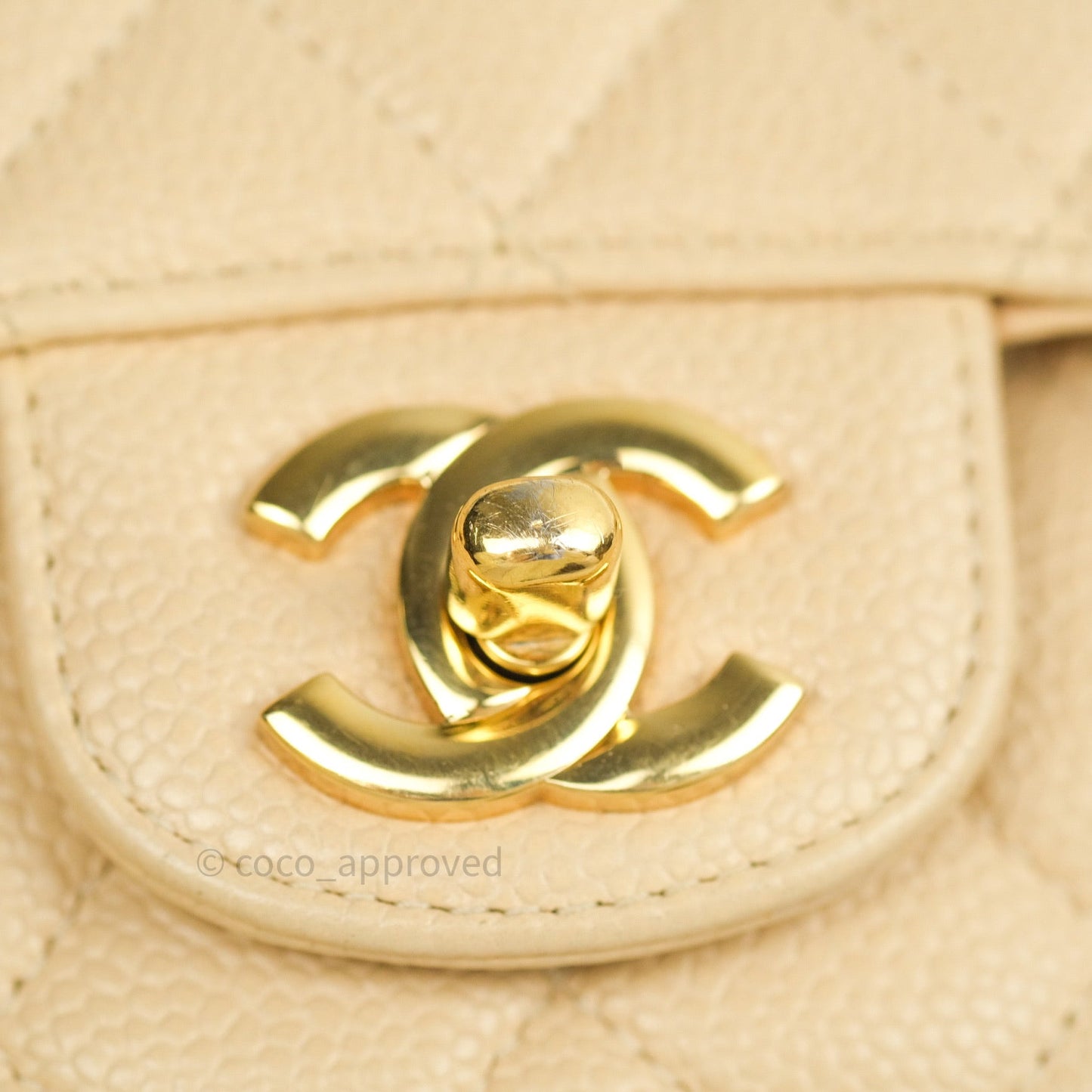 Chanel Quilted M/L Medium Double Flap Beige Clair Caviar Gold Hardware
