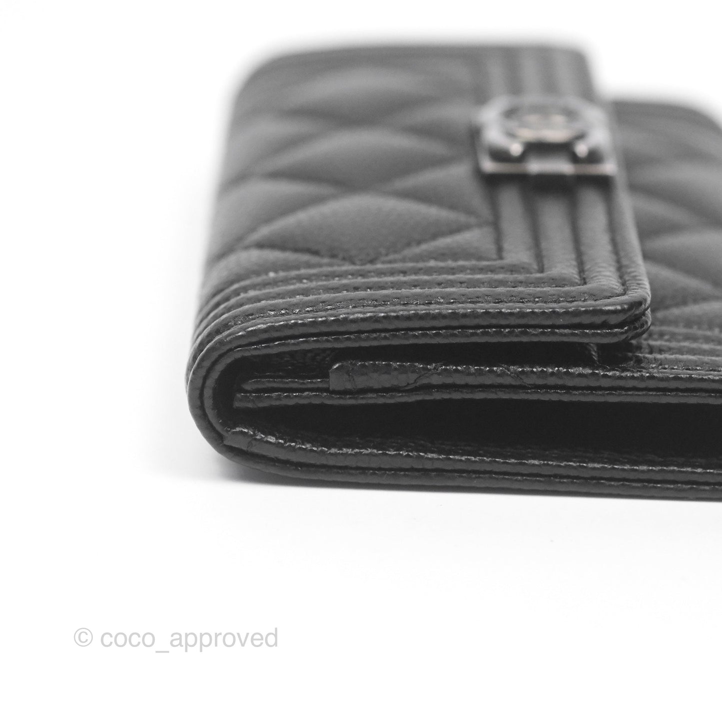 Chanel Quilted Boy Flap Card Holder Black Caviar Ruthenium Hardware