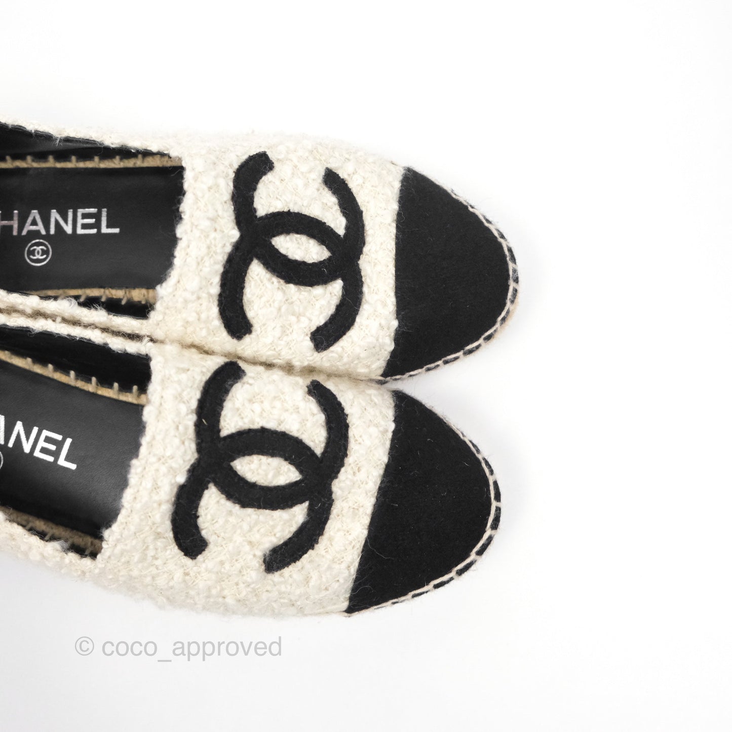 Chanel CC Espadrille Black White Tweed Size 36