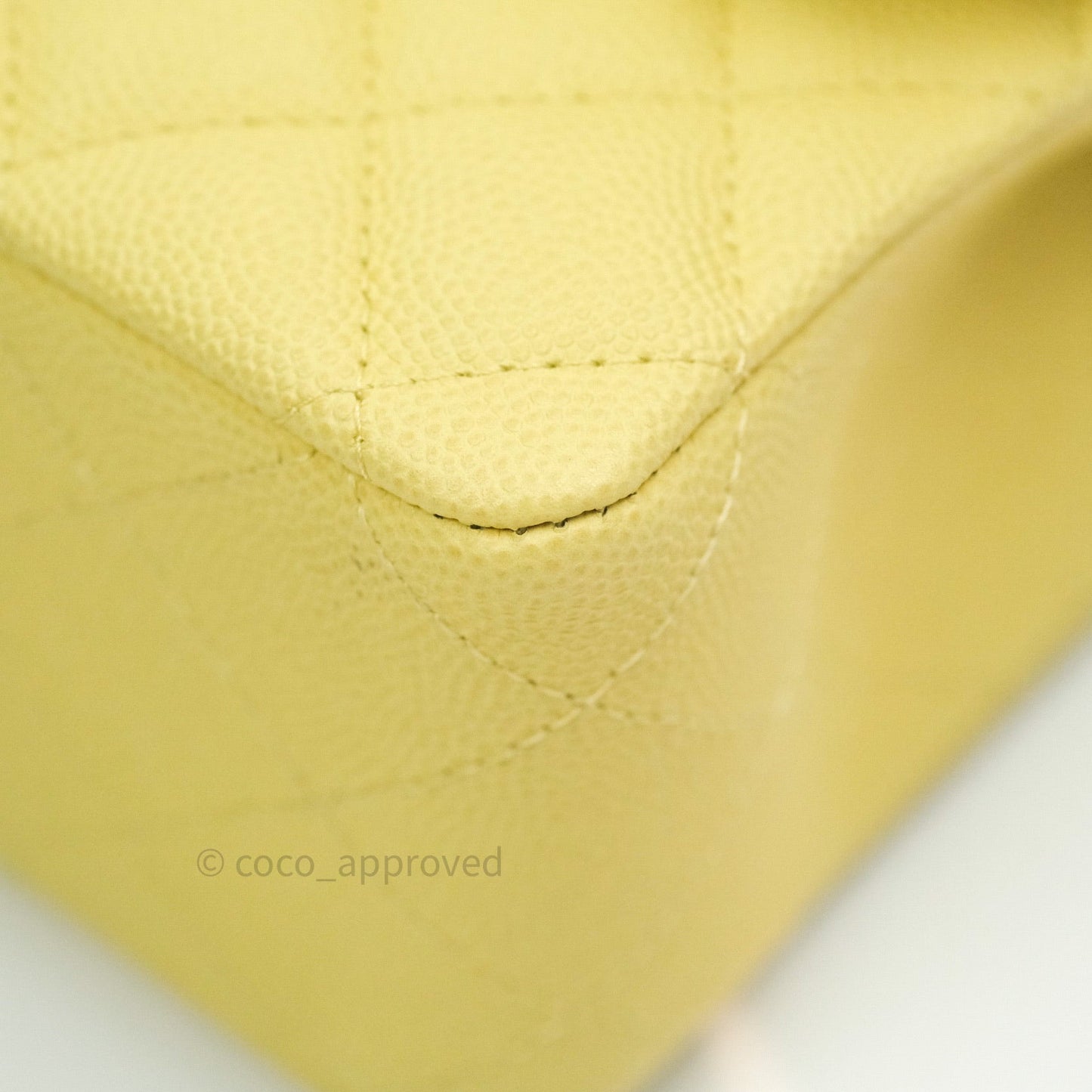 Chanel Classic M/L Medium Double Flap Bag Light Yellow Caviar Silver Hardware