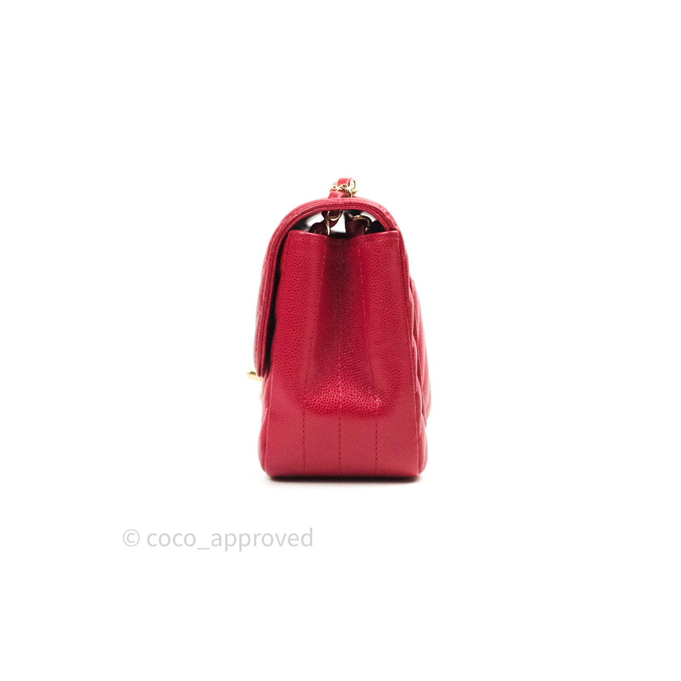 Chanel Mini Square Red Chevron Caviar Gold Hardware