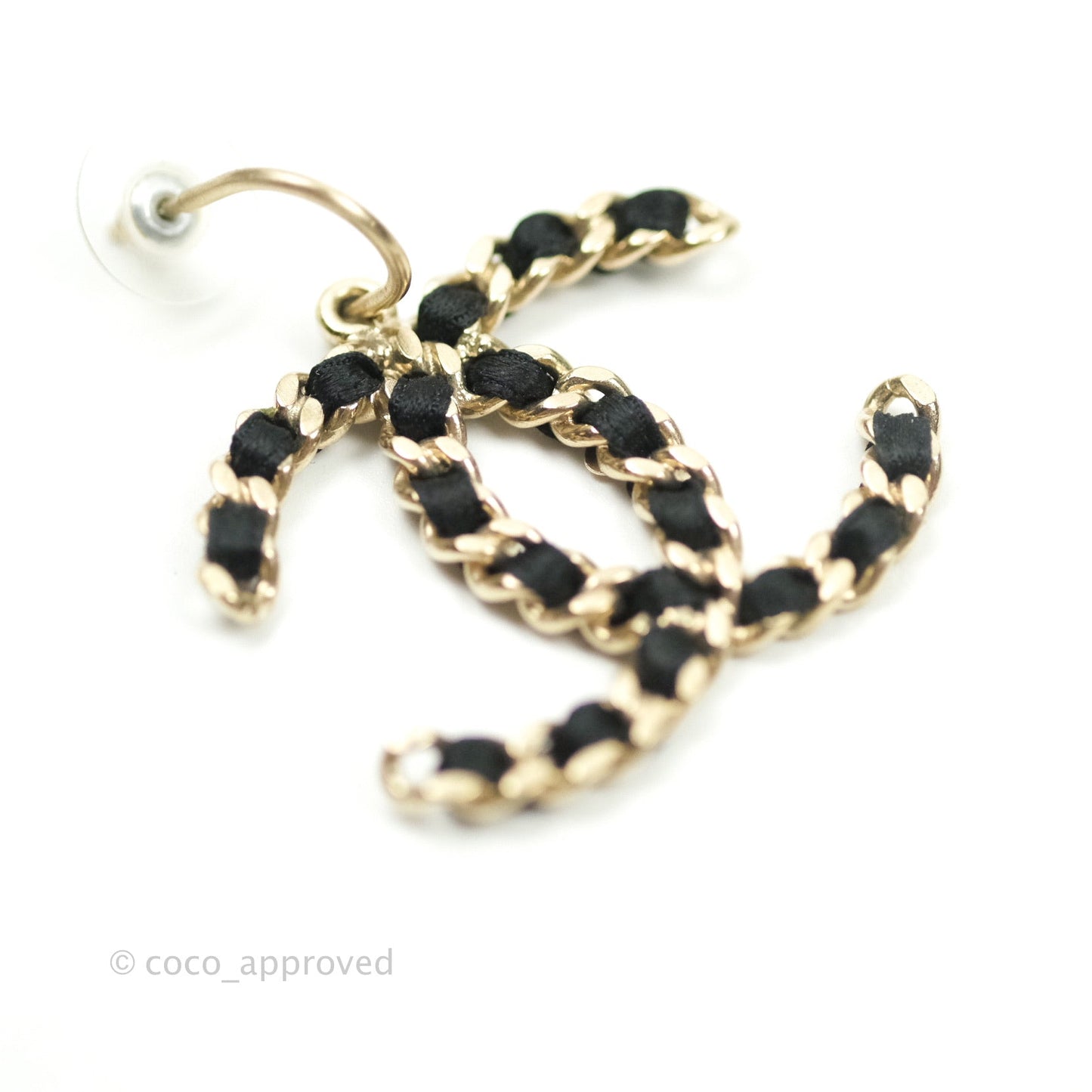Chanel Satin CC Chain Earrings Light Gold