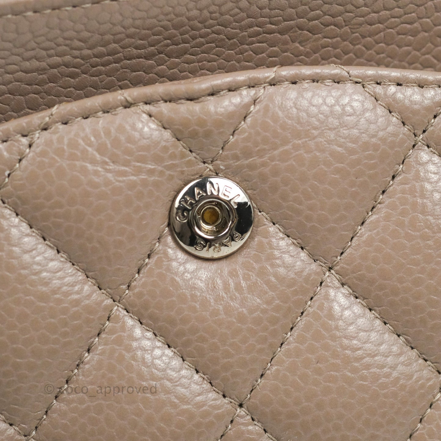 Chanel Classic M/L Medium Flap Quilted Taupe Grey Caviar Silver Hardware