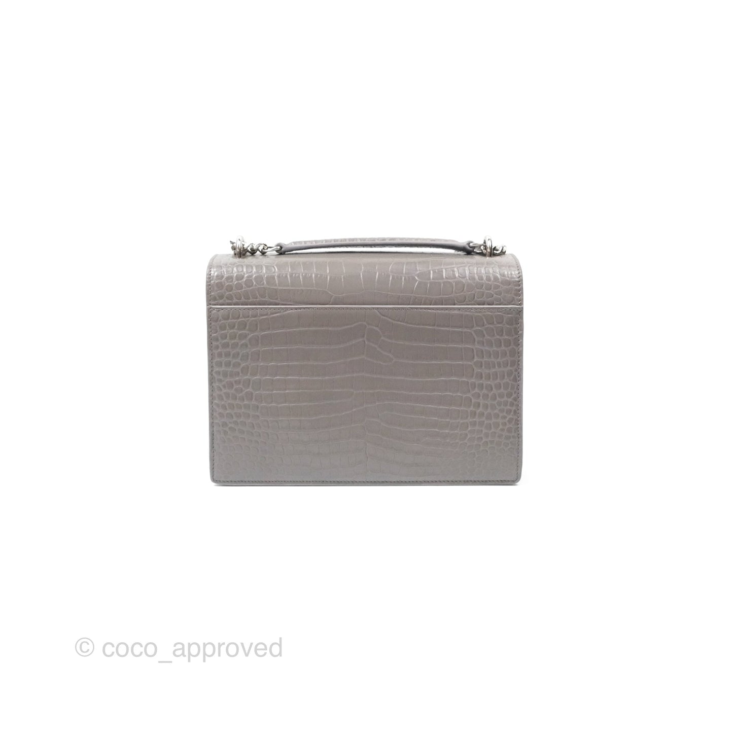 Saint Laurent Sunset Medium Grey Croc-effected Silver Hardware