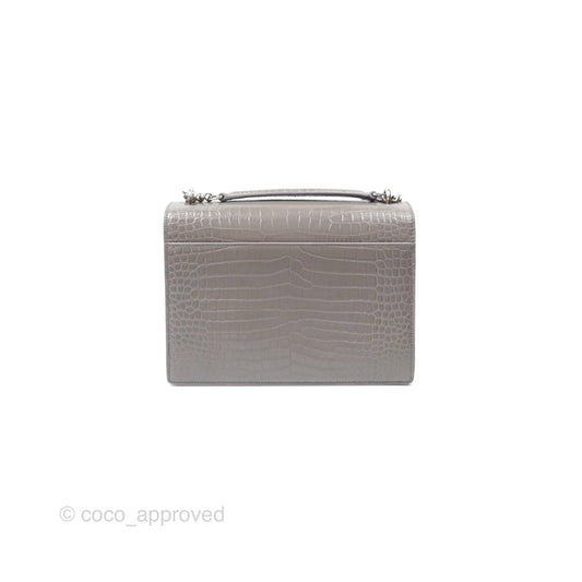 Saint Laurent Sunset Medium Grey Croc-effected Silver Hardware