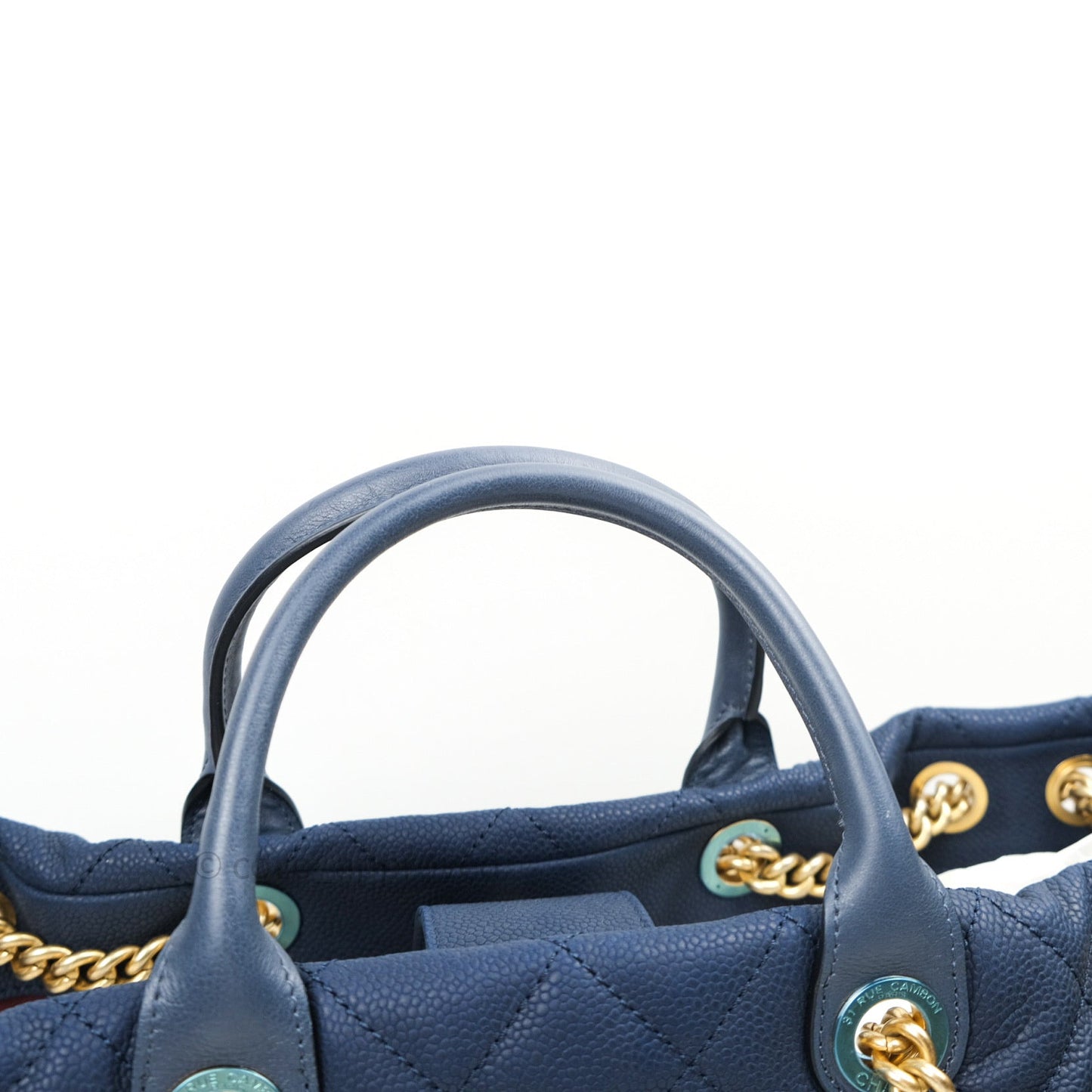 Chanel Iridescent Caviar Quilted Globe Trotter Shopping Tote Blue
