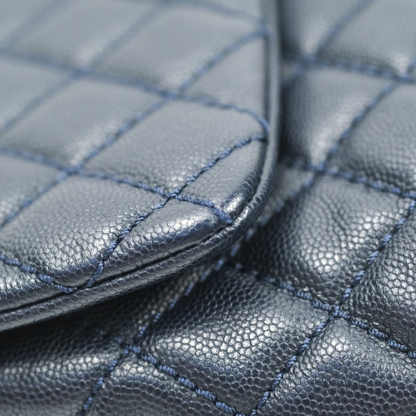 Chanel Small Coco Handle Quilted Navy Caviar Lizard Handle Ruthenium Hardware