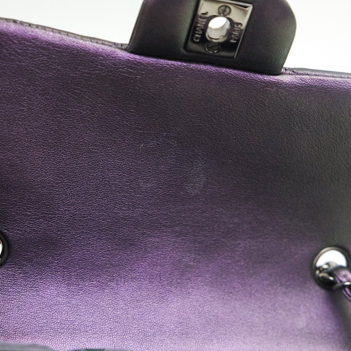 Chanel Quilted Mini Rectangular Iridescent Purple Dark Silver Hardware