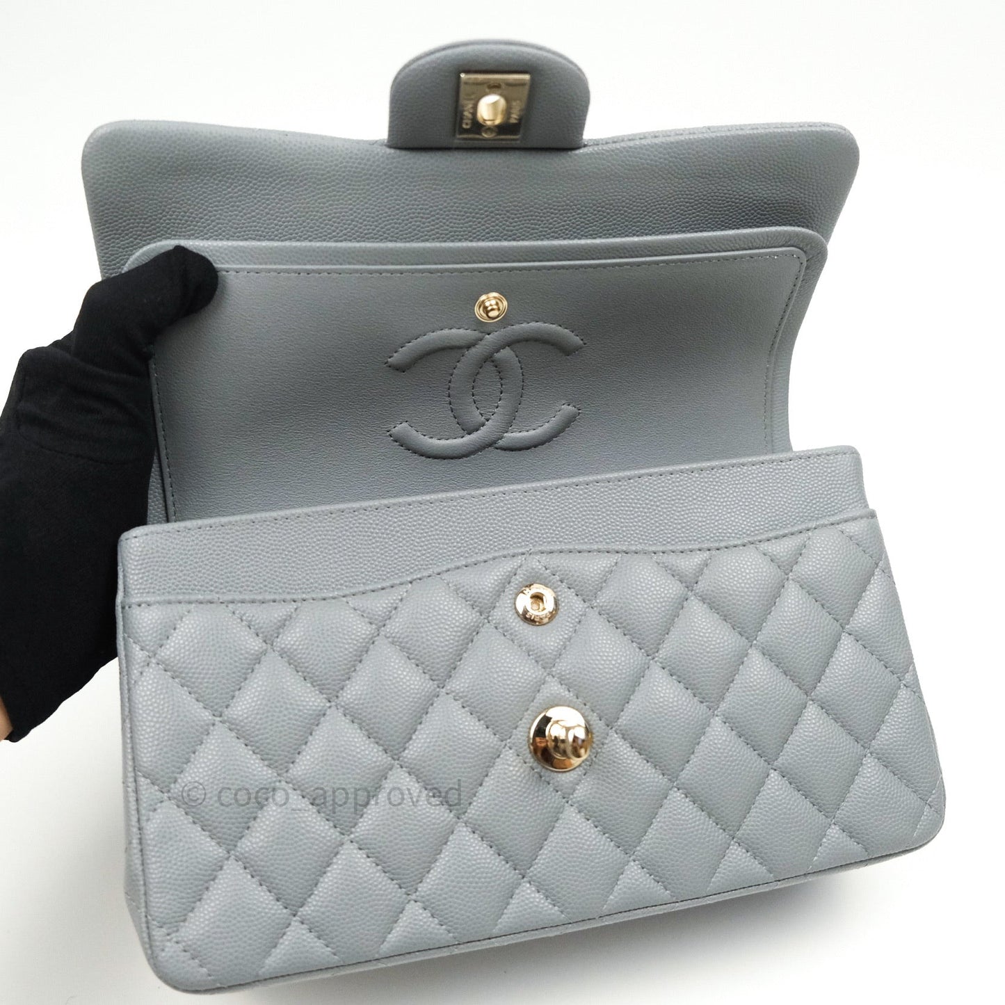 Chanel Classic Small S/M Flap Grey Caviar Light Gold Hardware