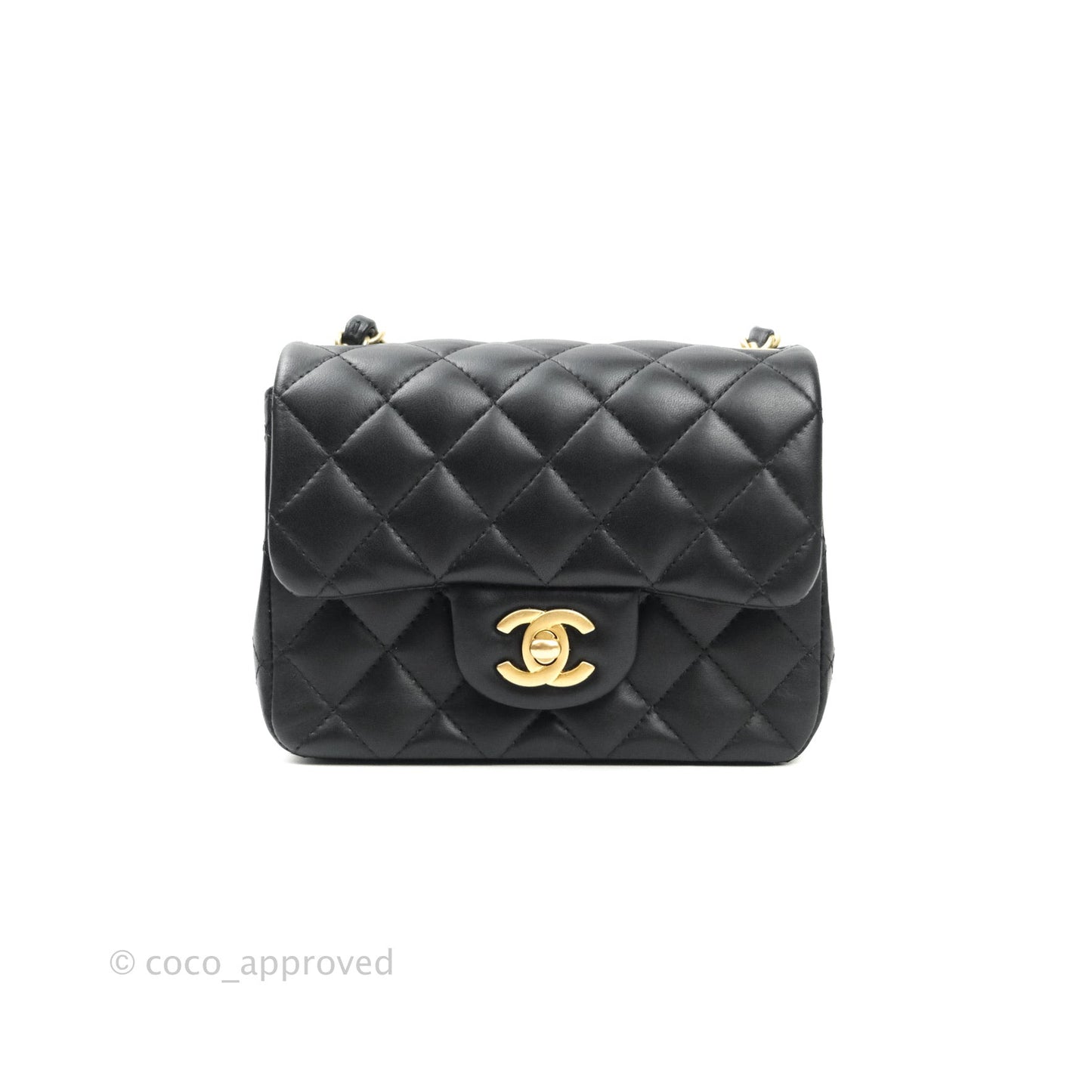 Chanel Mini Square Black Lambskin Aged Gold Hardware