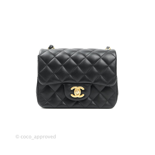 Chanel Mini Square Black Lambskin Aged Gold Hardware