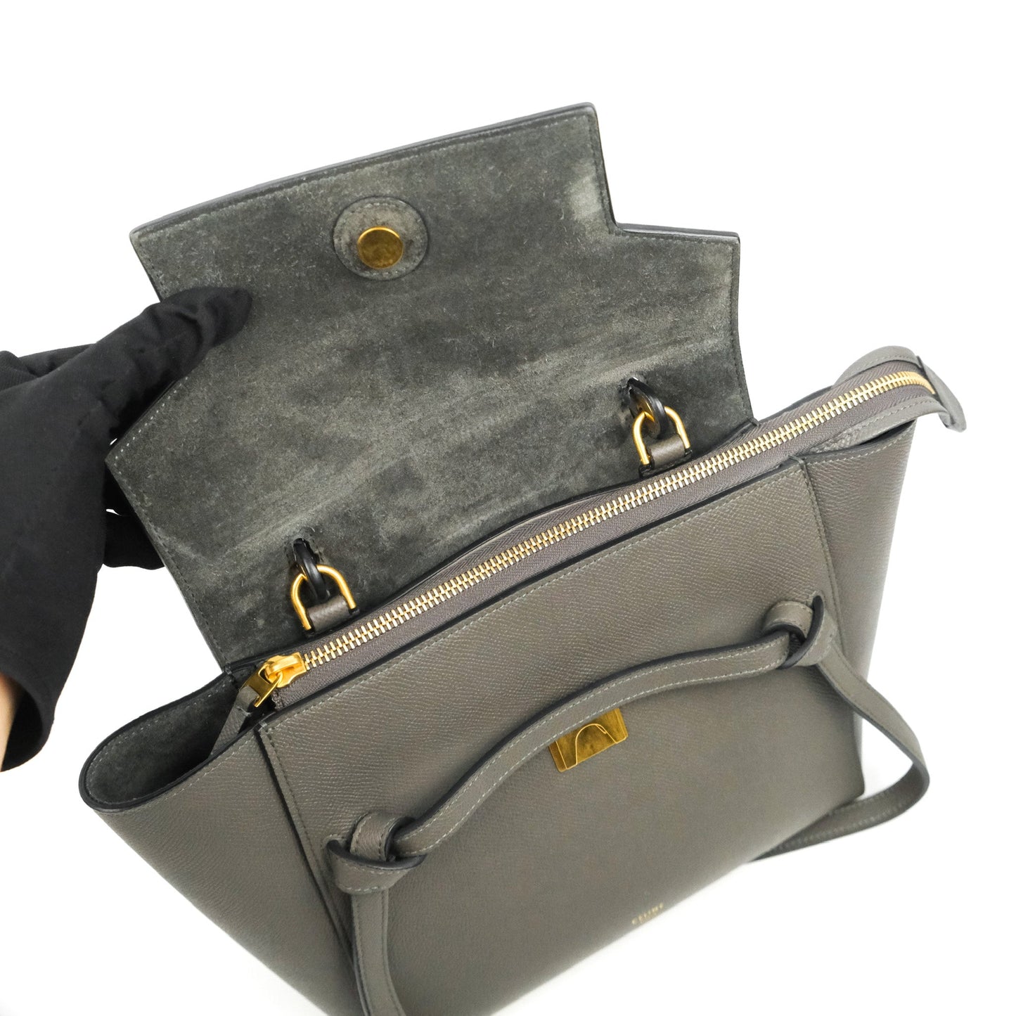 Celine Micro Belt Bag Grey Grained Calfskin Gold Hardware