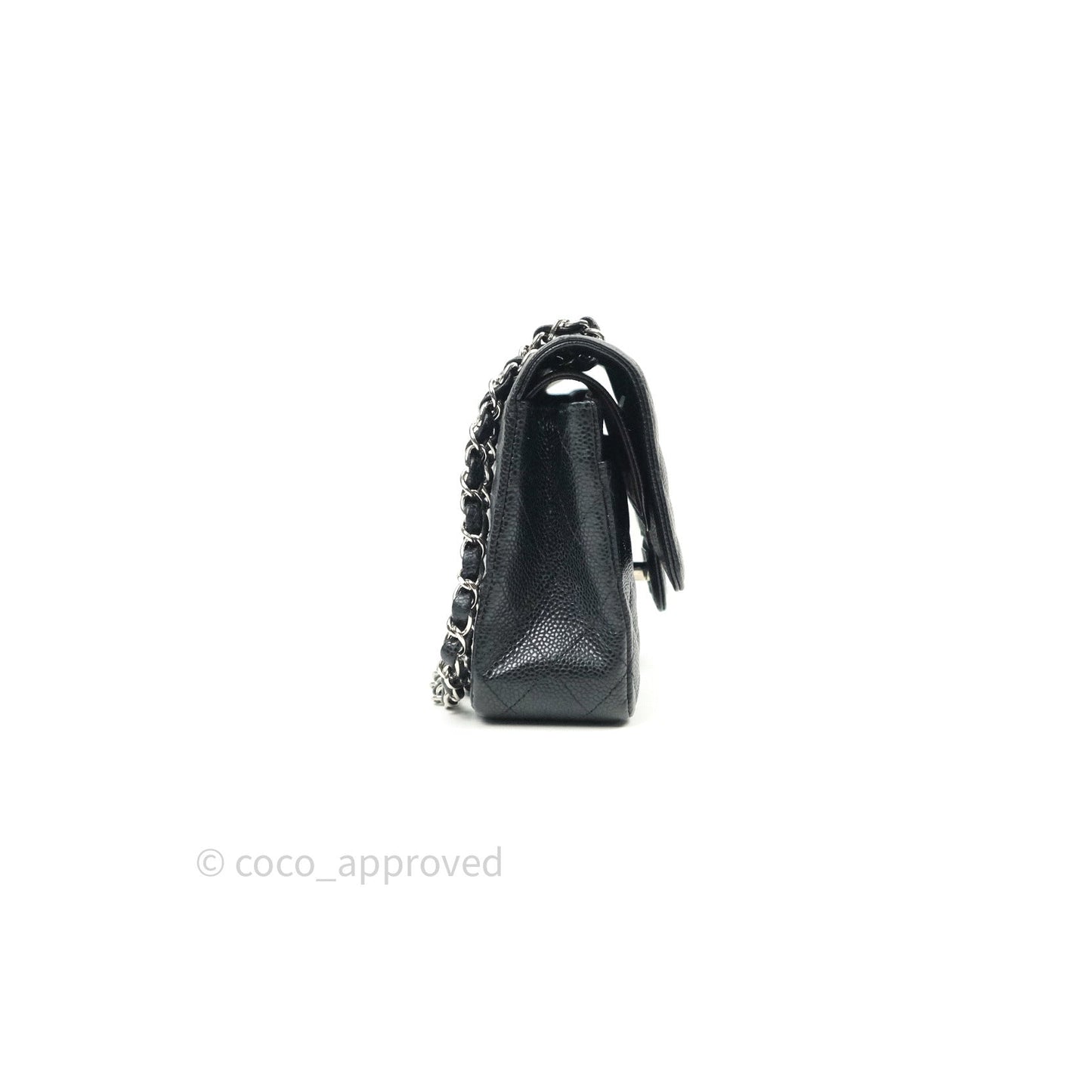 Chanel Quilted M/L Medium Double Flap Bag Black Caviar Silver Hardware