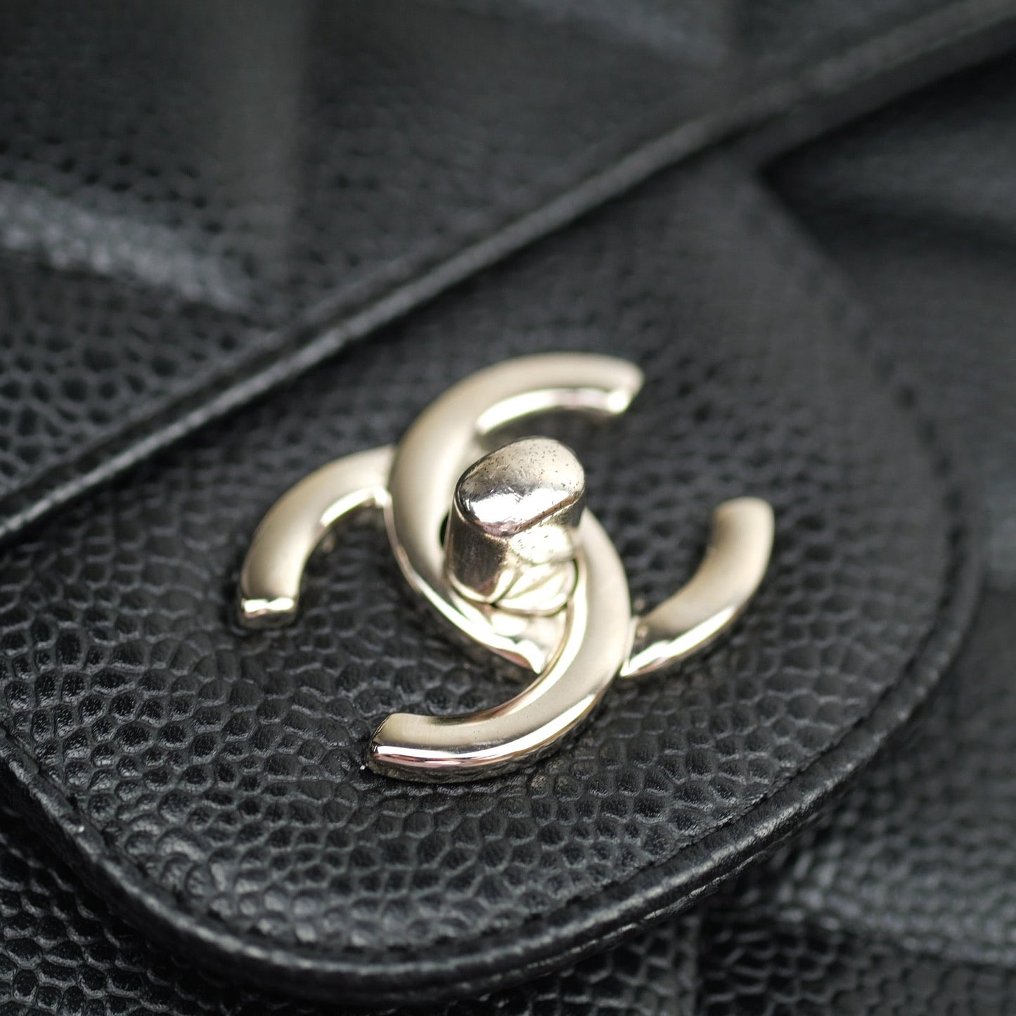 Chanel Quilted Jumbo Double Flap Black Caviar Silver Hardware⁣⁣