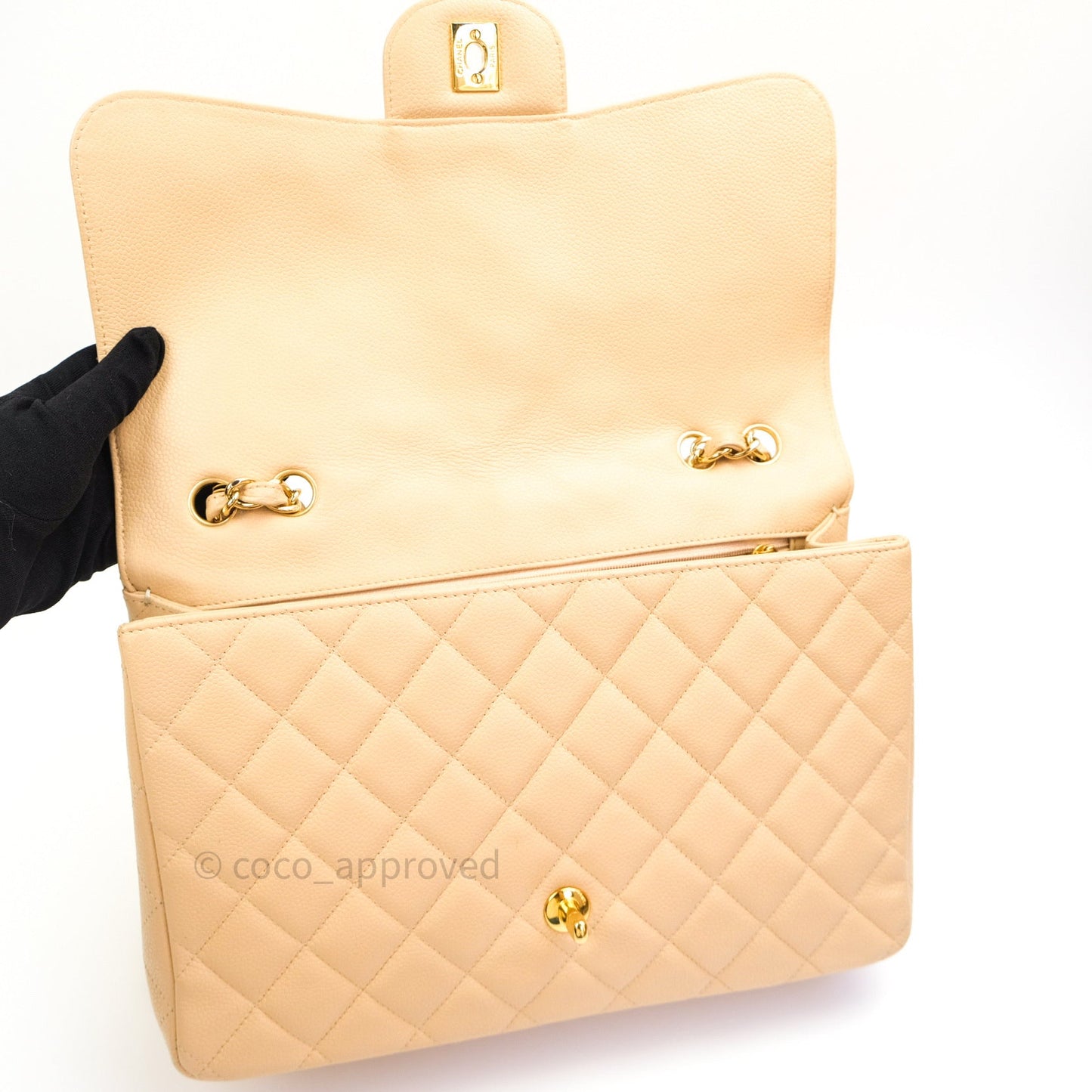 Chanel Classic Jumbo Single Flap Beige Caviar Gold Hardware⁣⁣