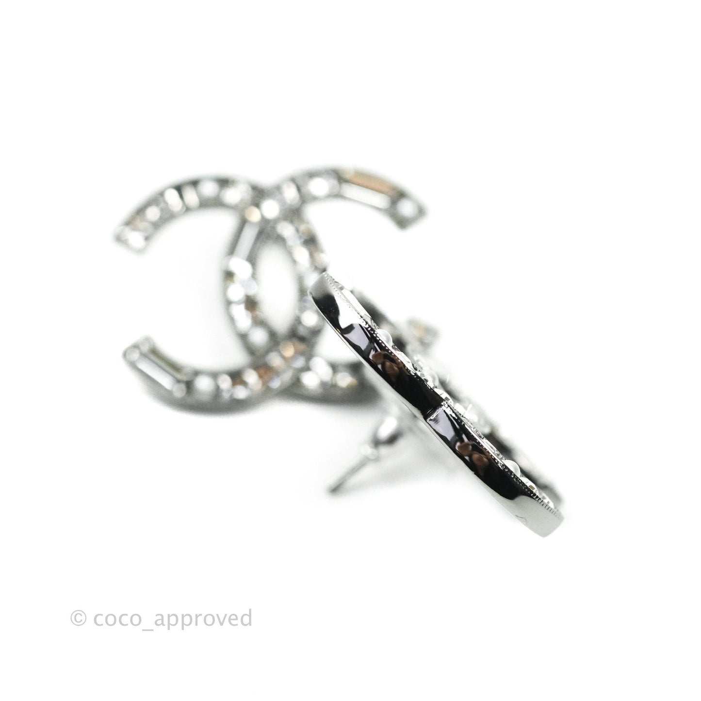 Chanel CC Crystal Earrings Silver Tone 20P