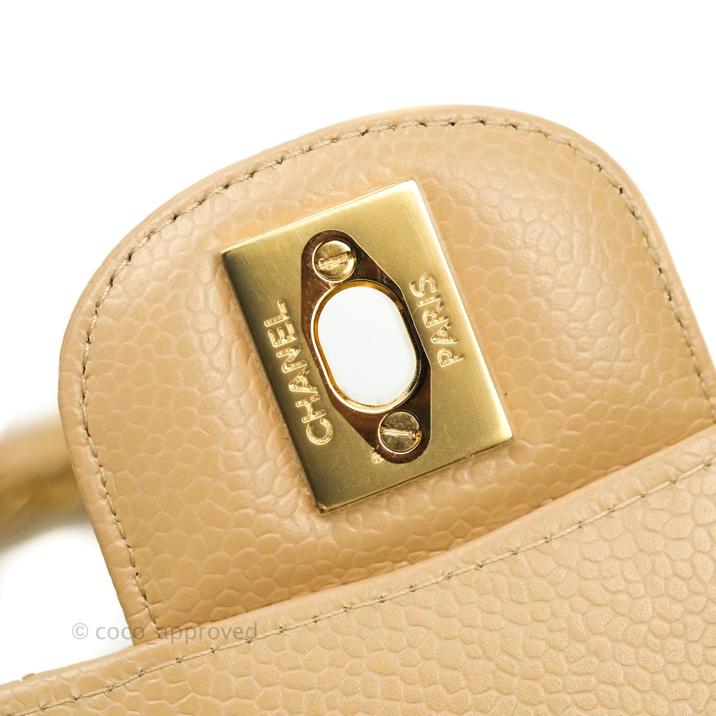 Chanel Classic M/L Medium Double Flap Bag Beige Caviar Gold Hardware