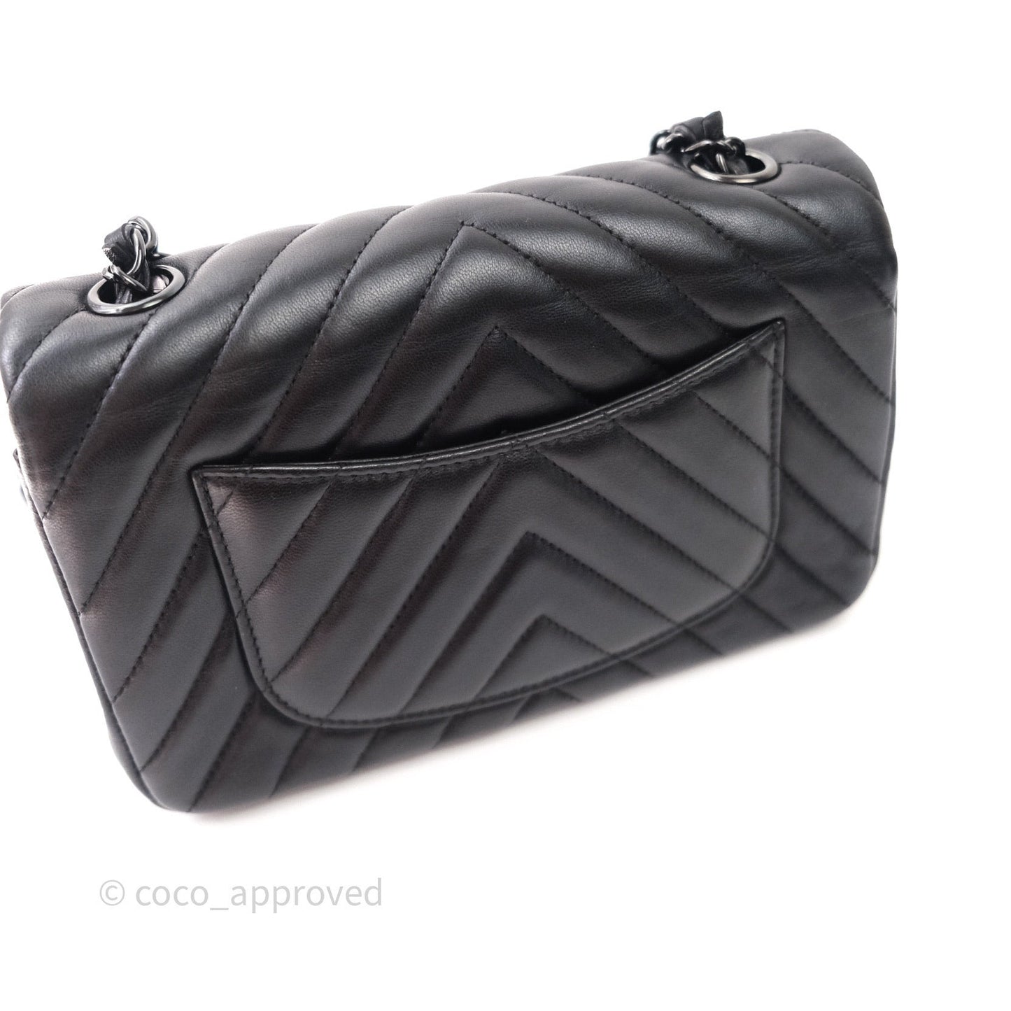 Chanel Quilted Mini Rectangular Black Chevron Lambskin So Black Hardware