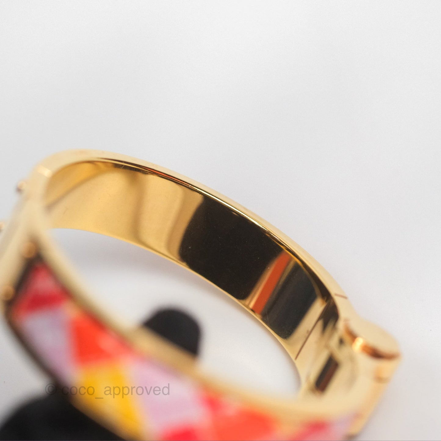 Hermès Clic H Enamel Printed Bracelet Rose Dragee Gold PM