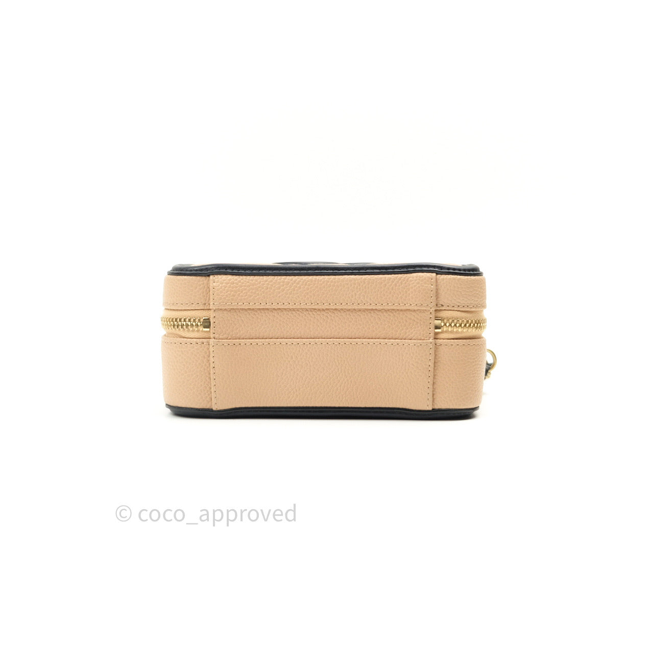 Chanel Quilted Small CC Filigree Vanity Case Beige Black Caviar