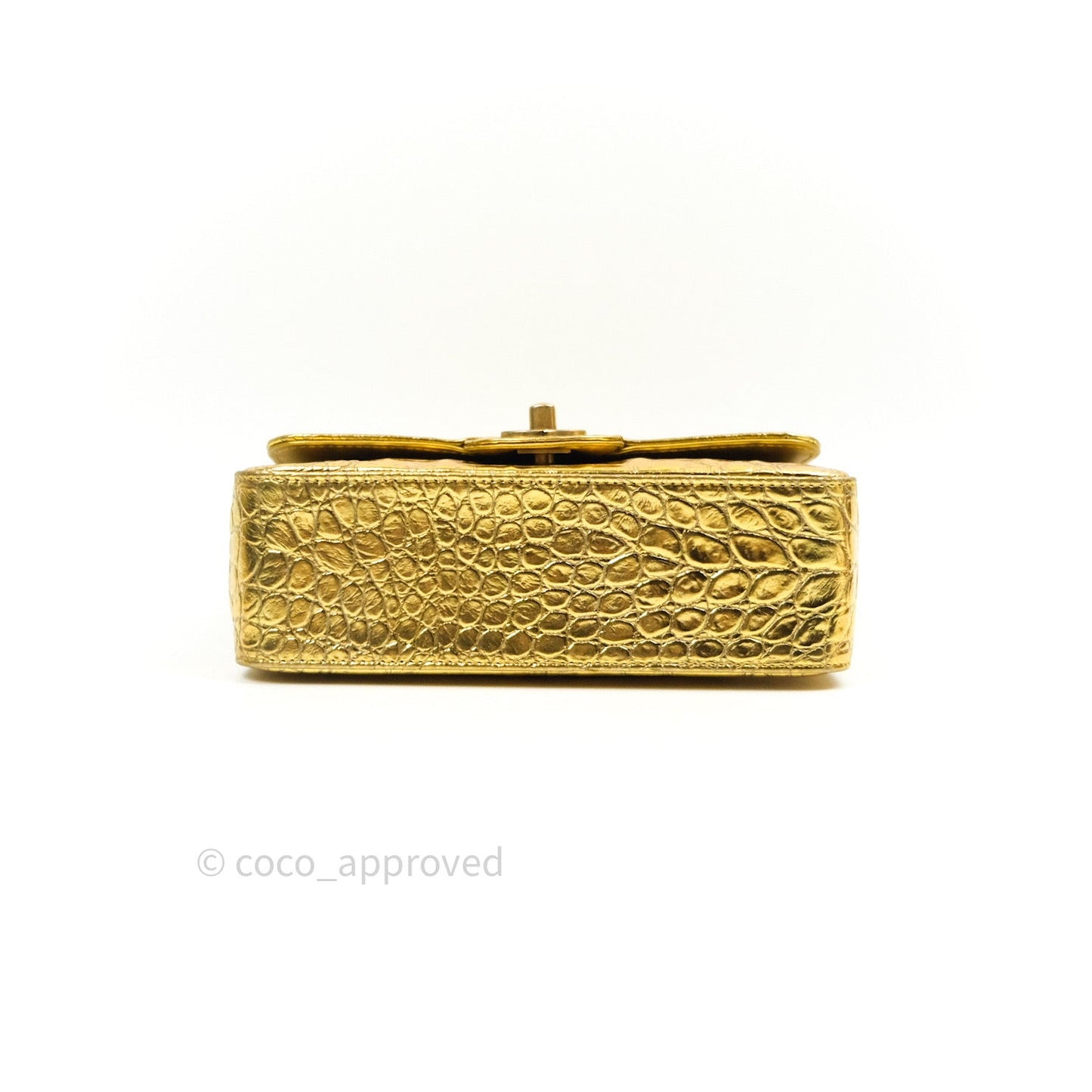 Chanel Gold Metallic Calfskin Crocodile Embossed Rectangular Mini Flap