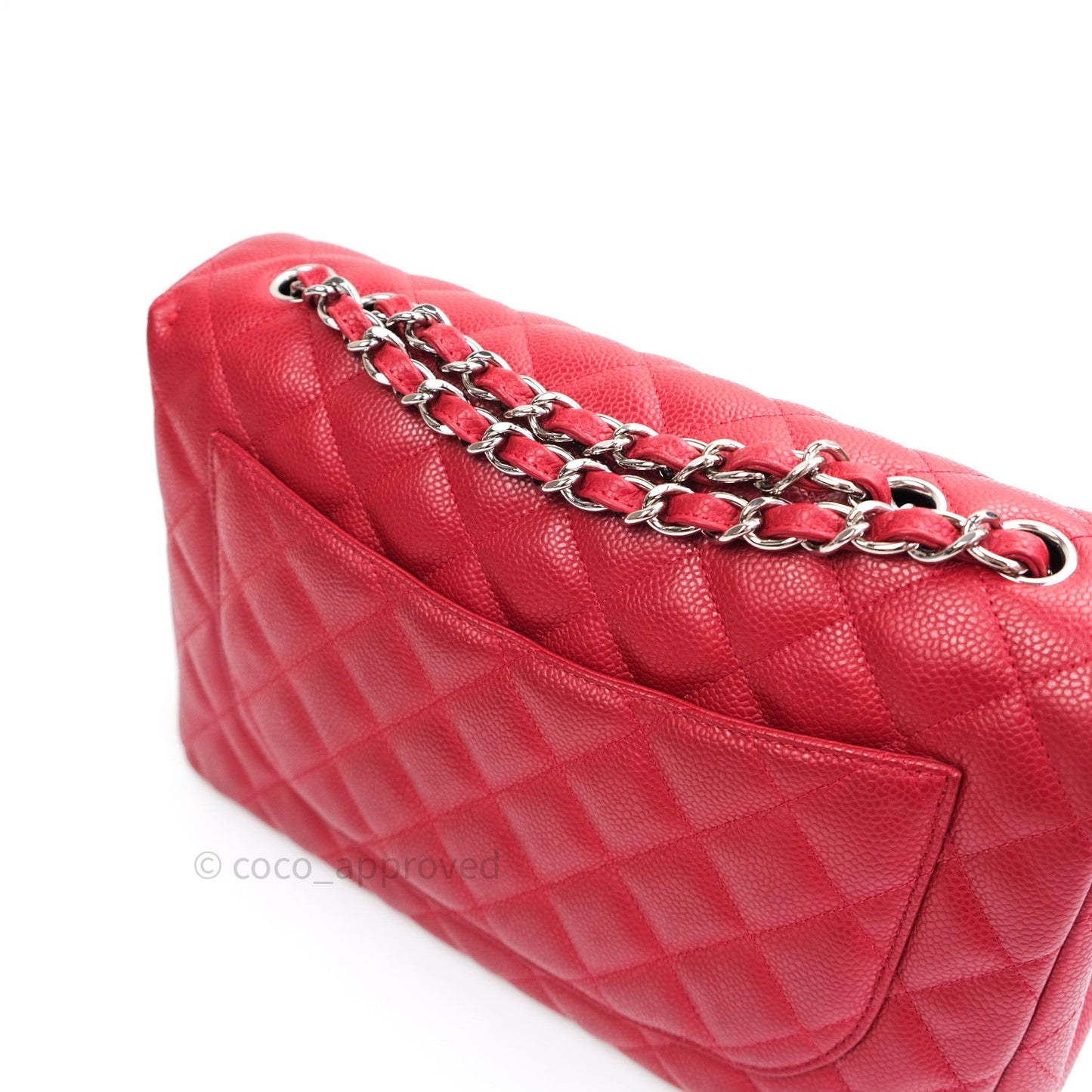 Chanel Jumbo Single Flap Red Caviar Silver Hardware⁣⁣