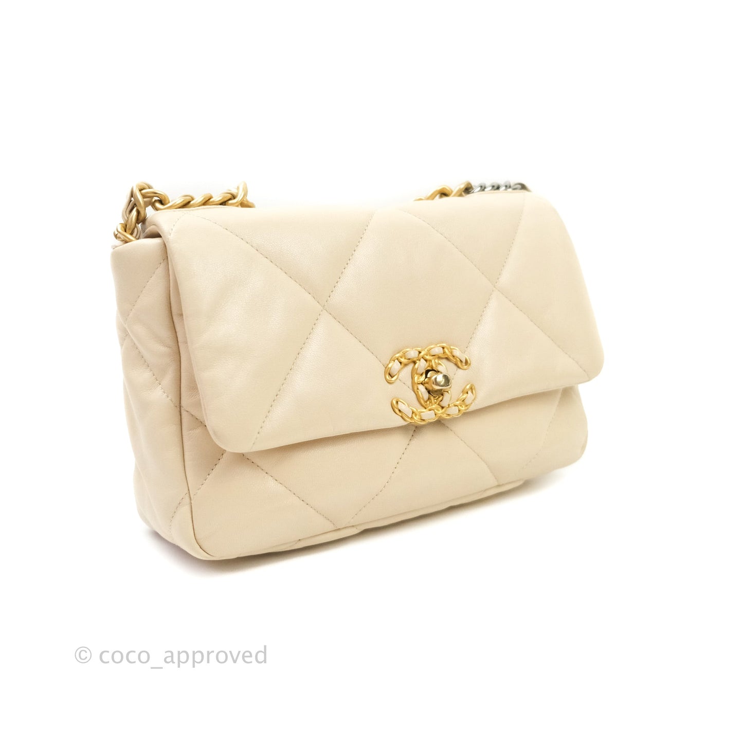 Chanel 19 Small Beige Goatskin Mixed Hardware