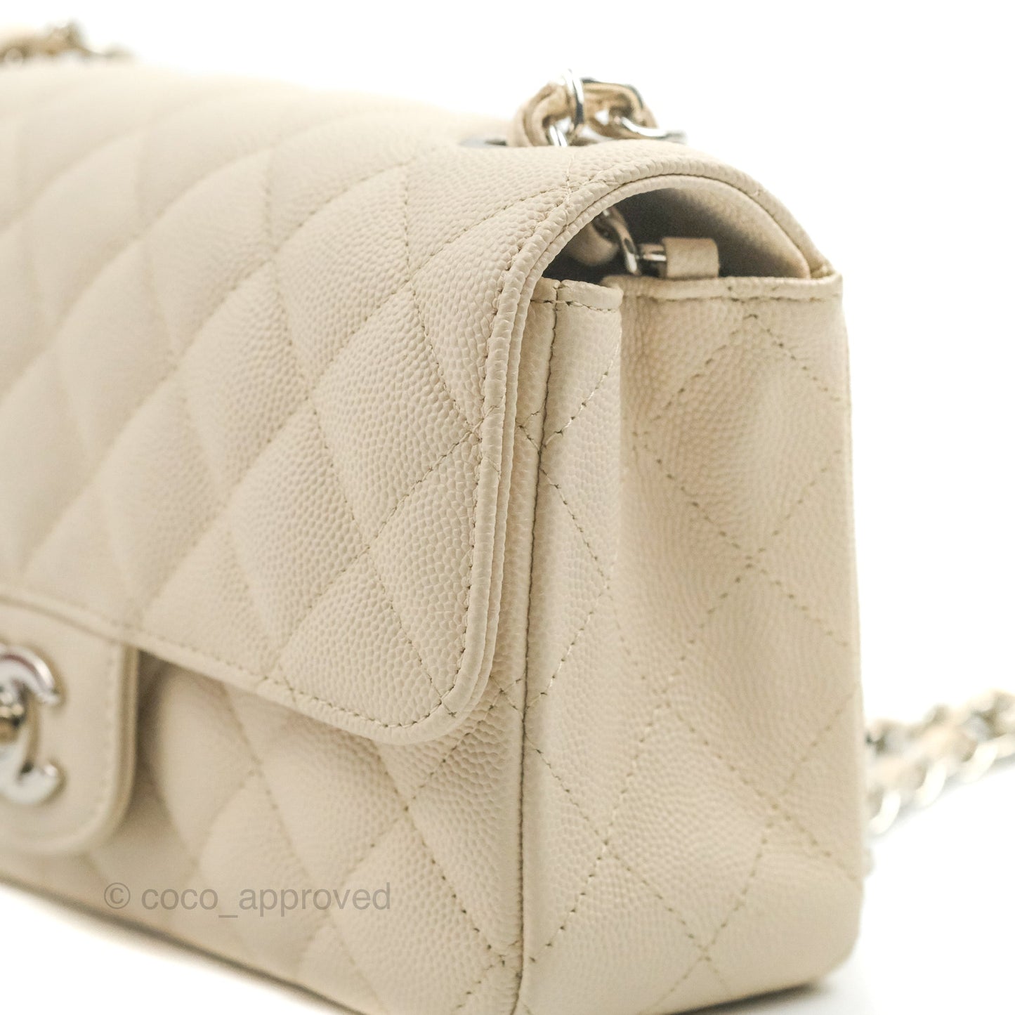 Chanel Quilted Mini Rectangular Ivory Caviar Silver Hardware