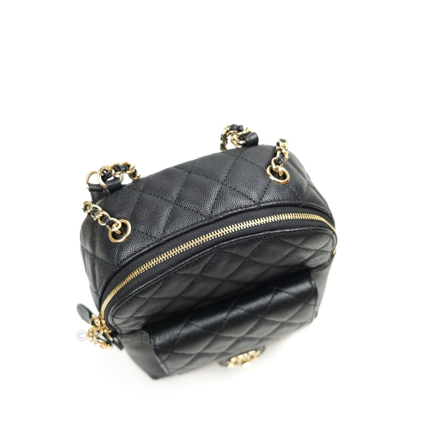 Chanel Quilted Small CC Day Backpack Black Caviar Light Gold Hardware