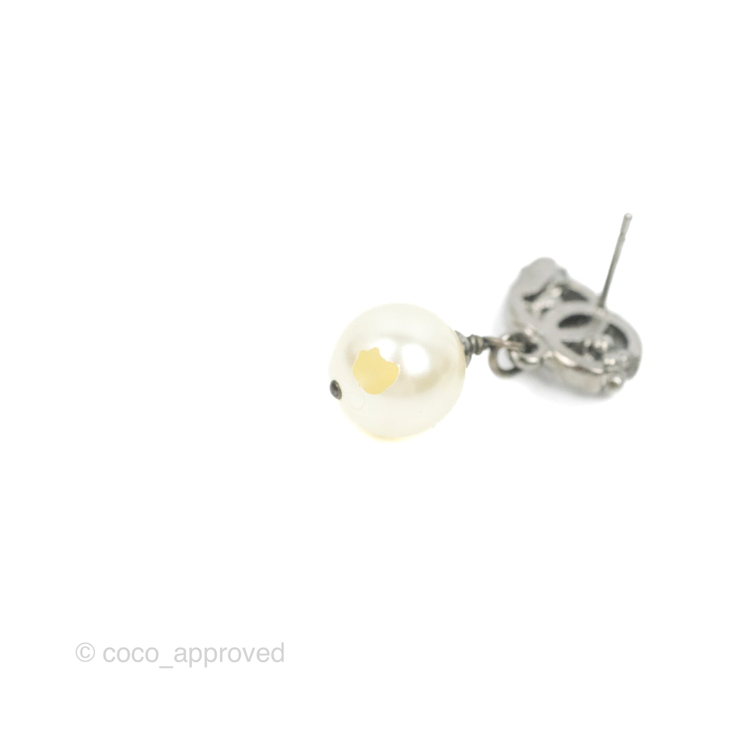 Chanel CC Pearl Drop Earrings Gun Metal 11A