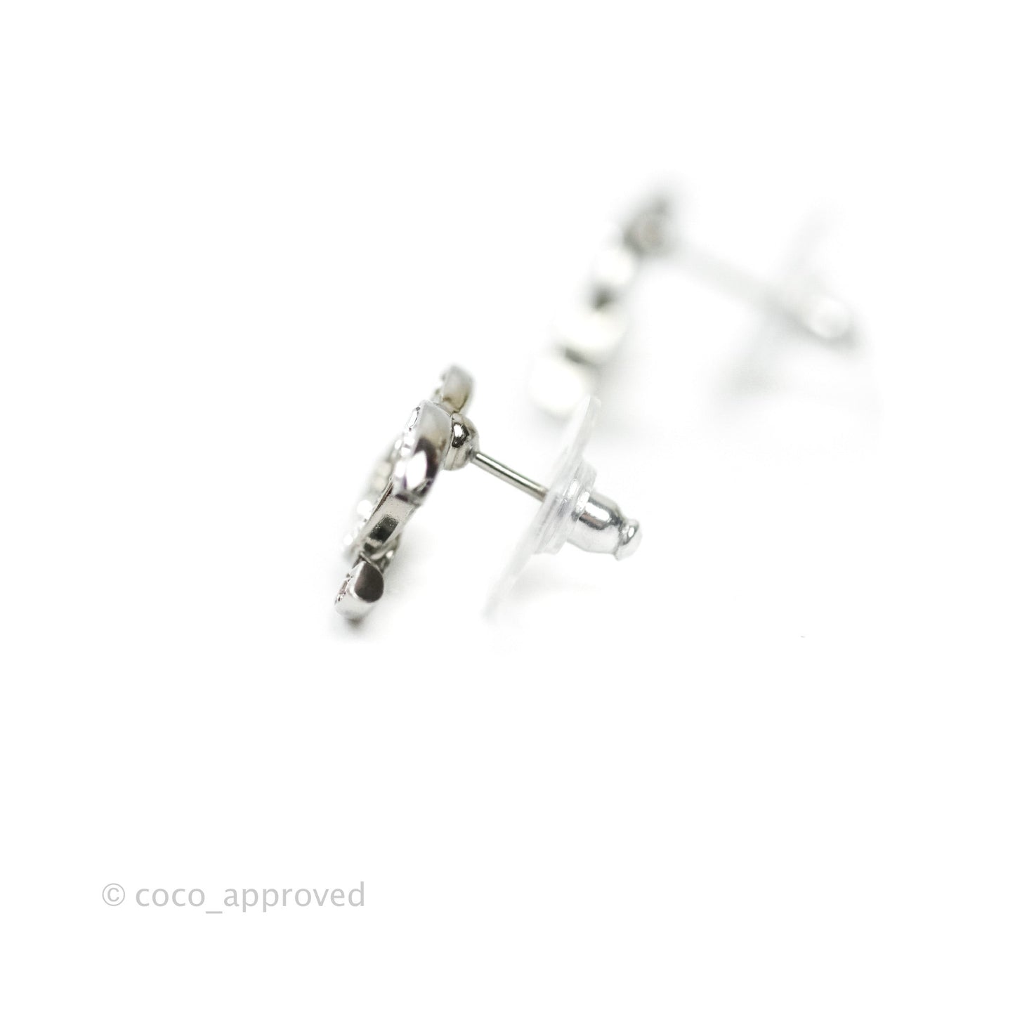 Chanel CC Crystal Earrings Silver Tone 21S