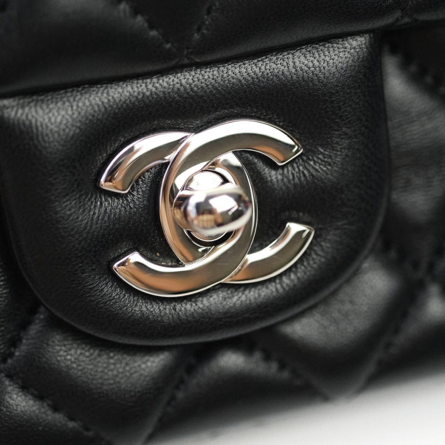 Chanel Quilted Mini Rectangular Black Lambskin Silver Hardware