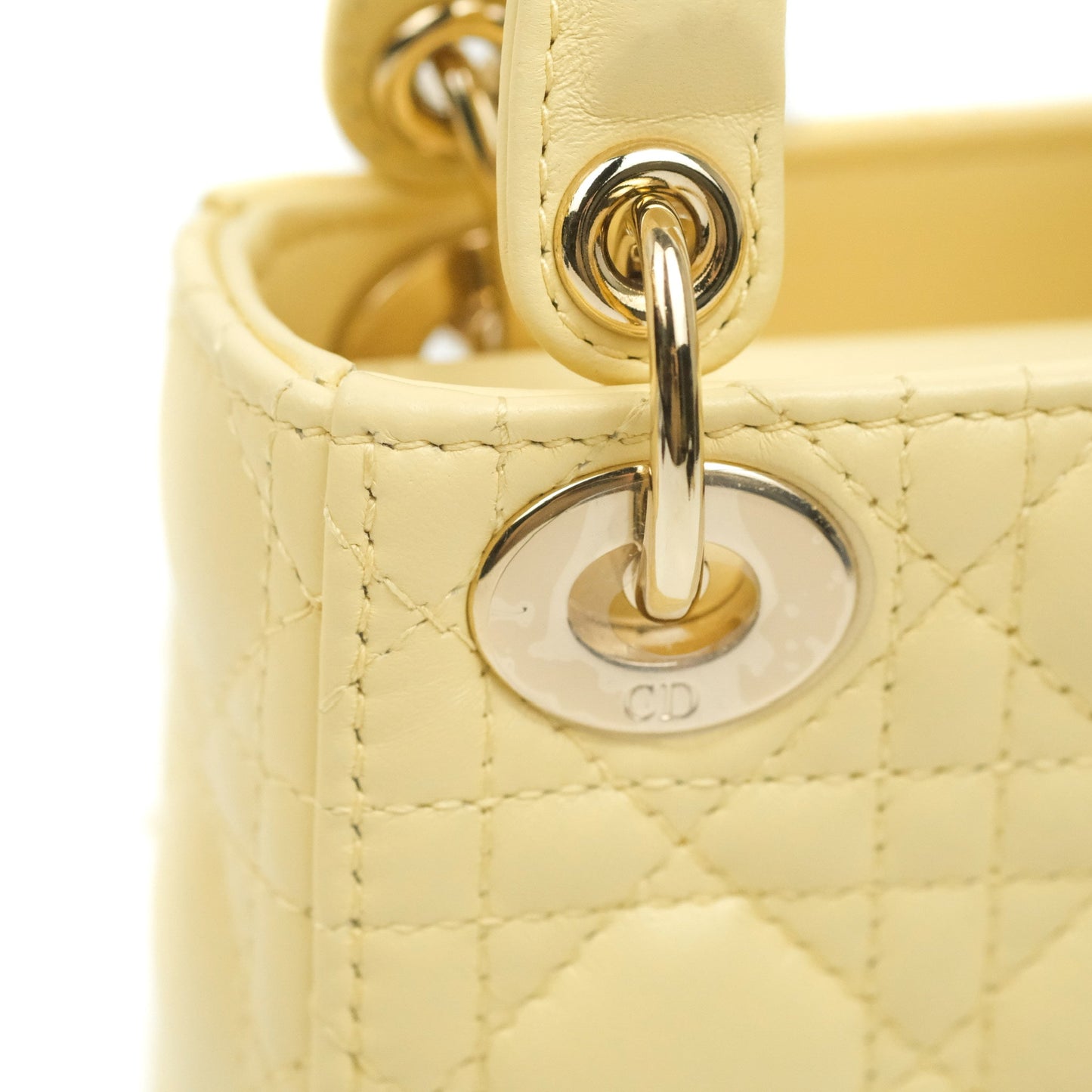 Christian Dior Micro Lady Dior Cannage Pale Yellow Lambskin Gold Hardware