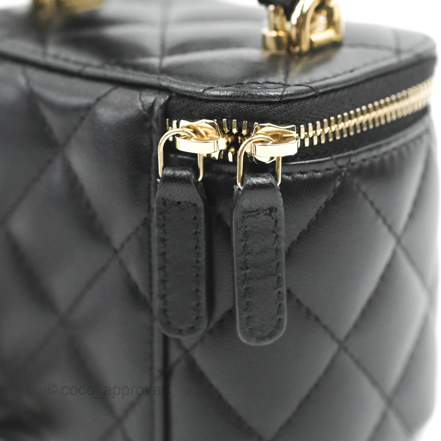 Chanel Mini Top Handle Vanity With Chain Black Lambskin Gold Hardware