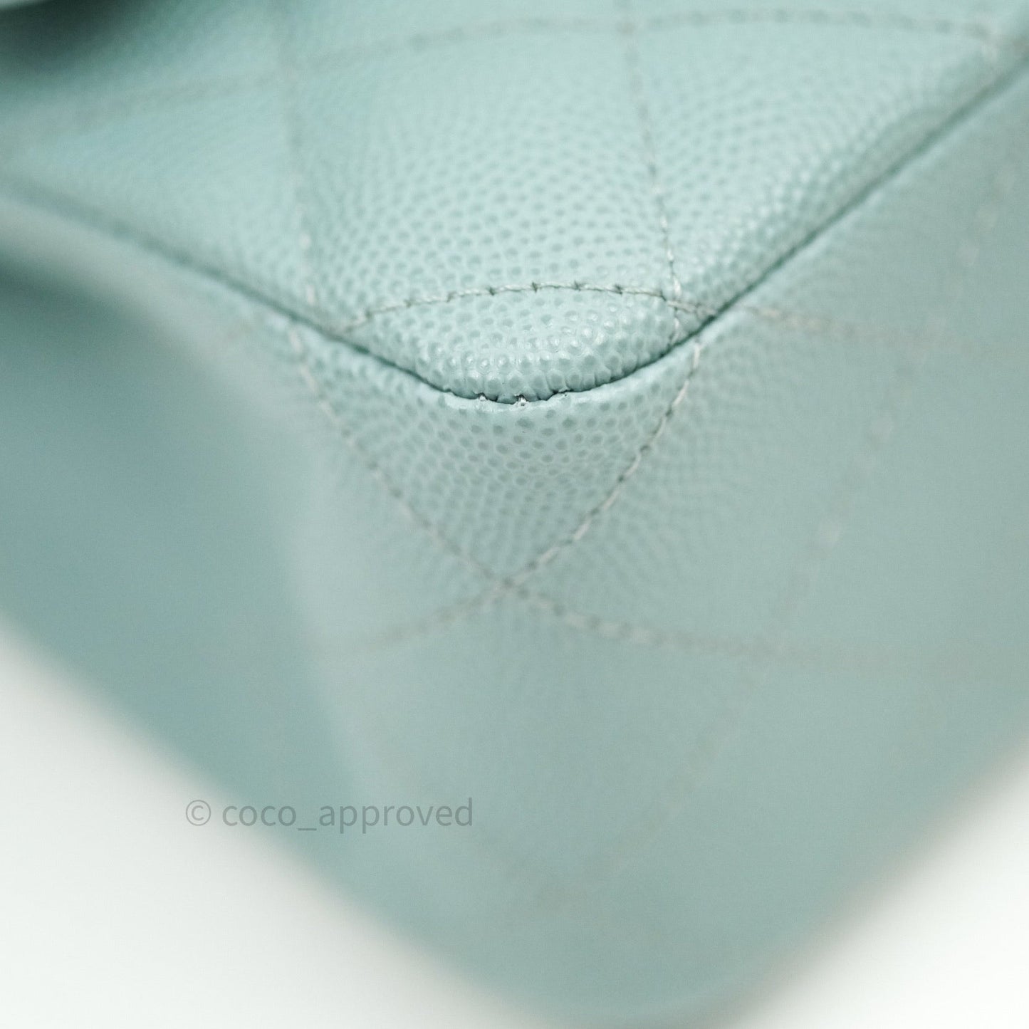 Chanel Classic M/L Medium Double Flap Bag Light Blue Caviar Silver Hardware 18C