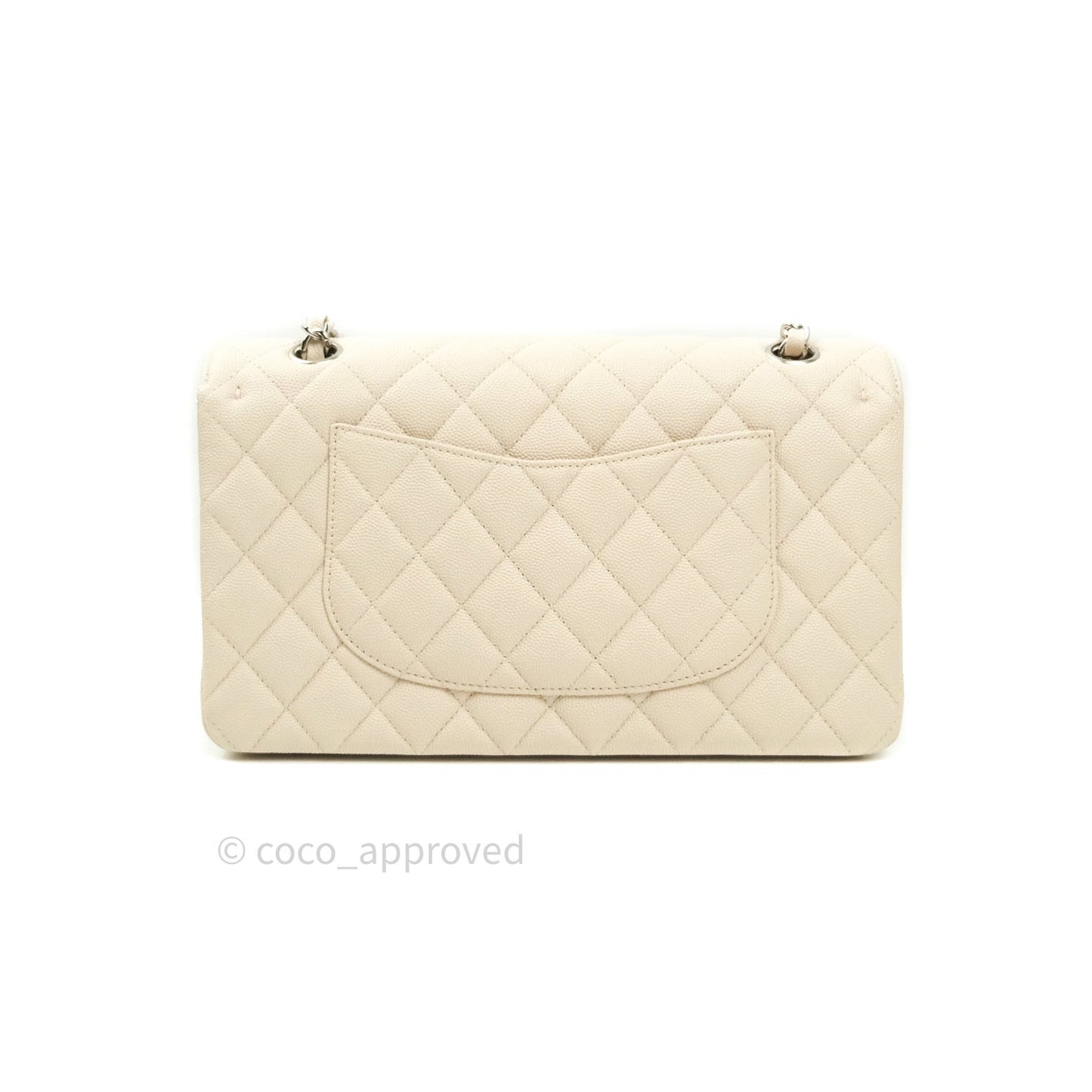 Chanel Classic M/L Medium Double Flap Quilted Ivory Caviar Silver Hardware