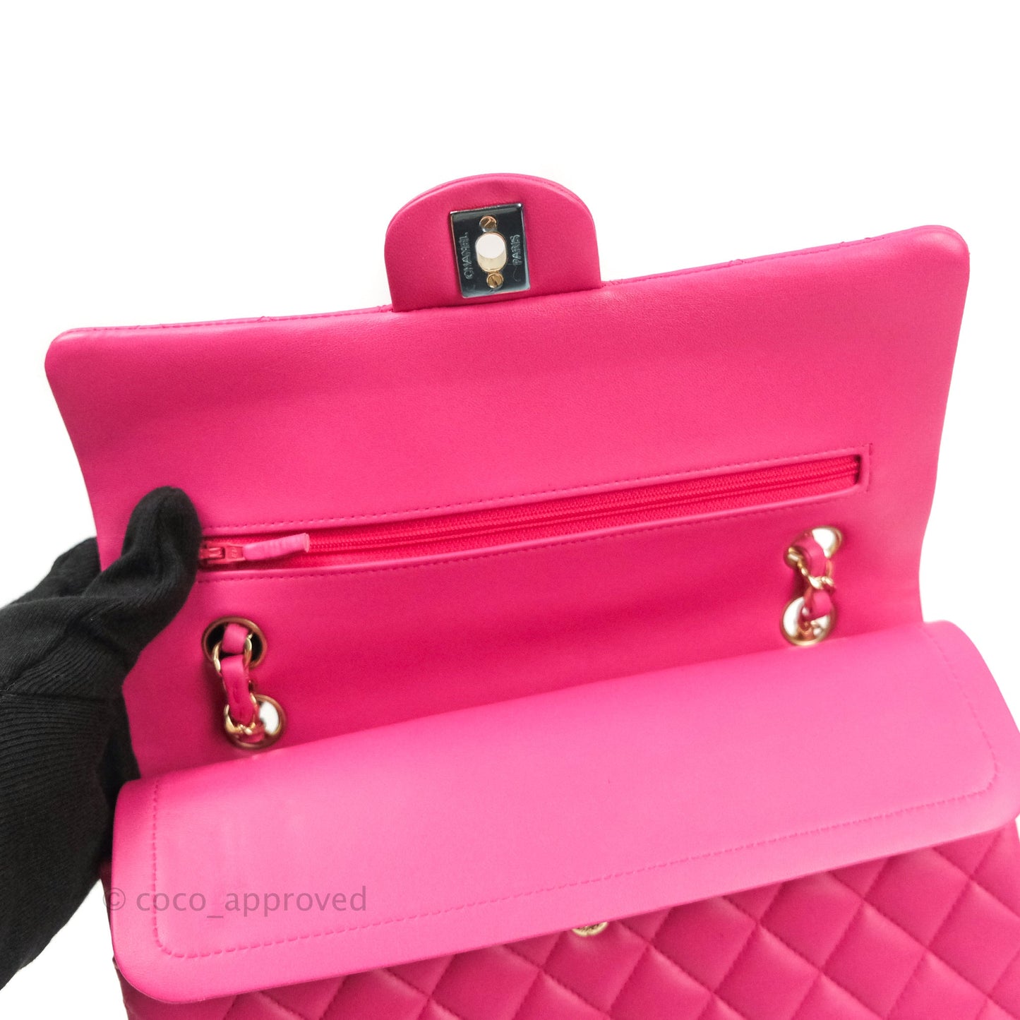 Chanel Classic M/L Medium Double Flap Hot Pink Lambskin Gold Hardware