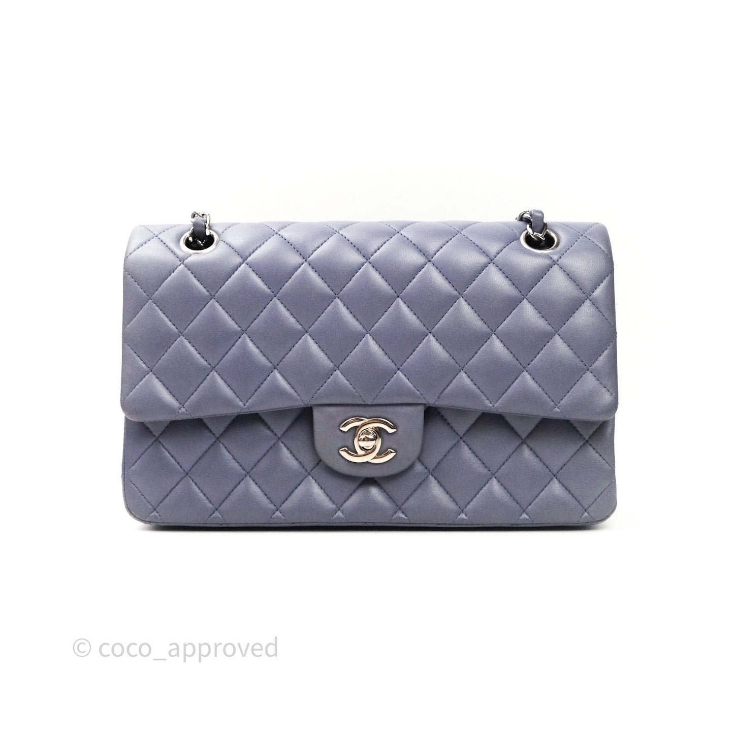 Chanel Classic M/L Medium Double Flap Lavender Blue Silver Hardware