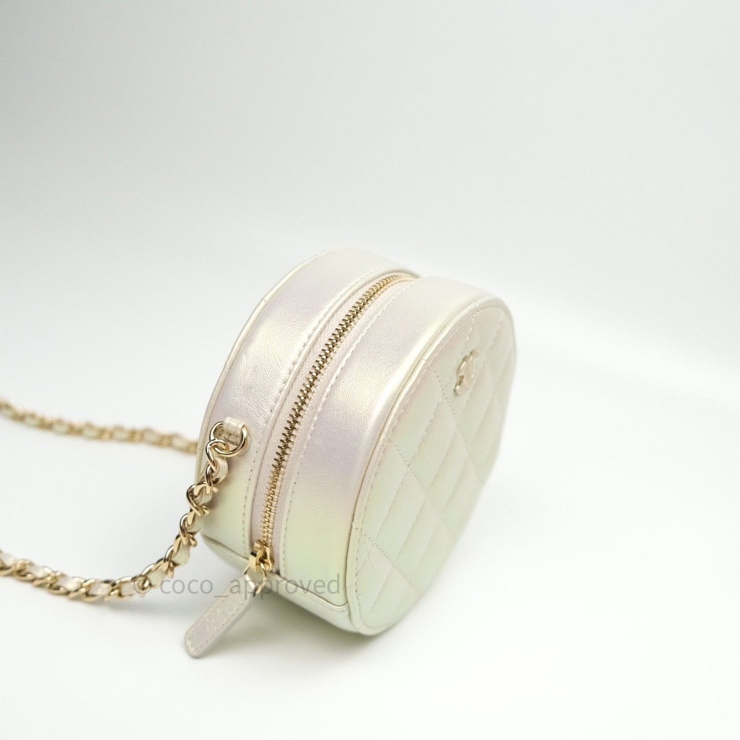 Chanel Round Circle Bag Iridescent Ivory Gold Hardware