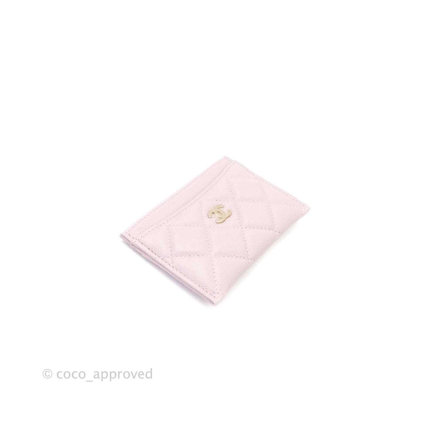 Chanel Quilted Classic Lilac Rose Clair Caviar Gold Hardware Flat Card Holder 21S