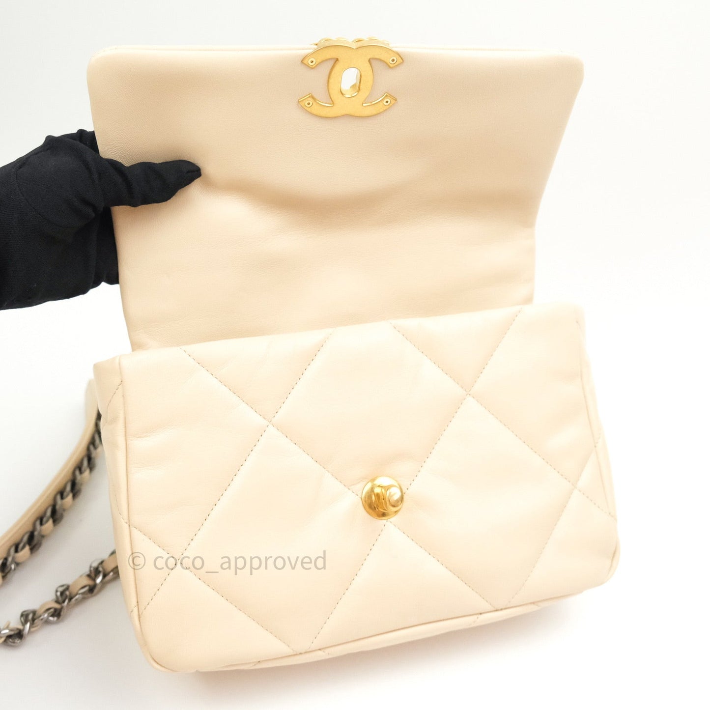 Chanel 19 Small Beige Goatskin Mixed Hardware