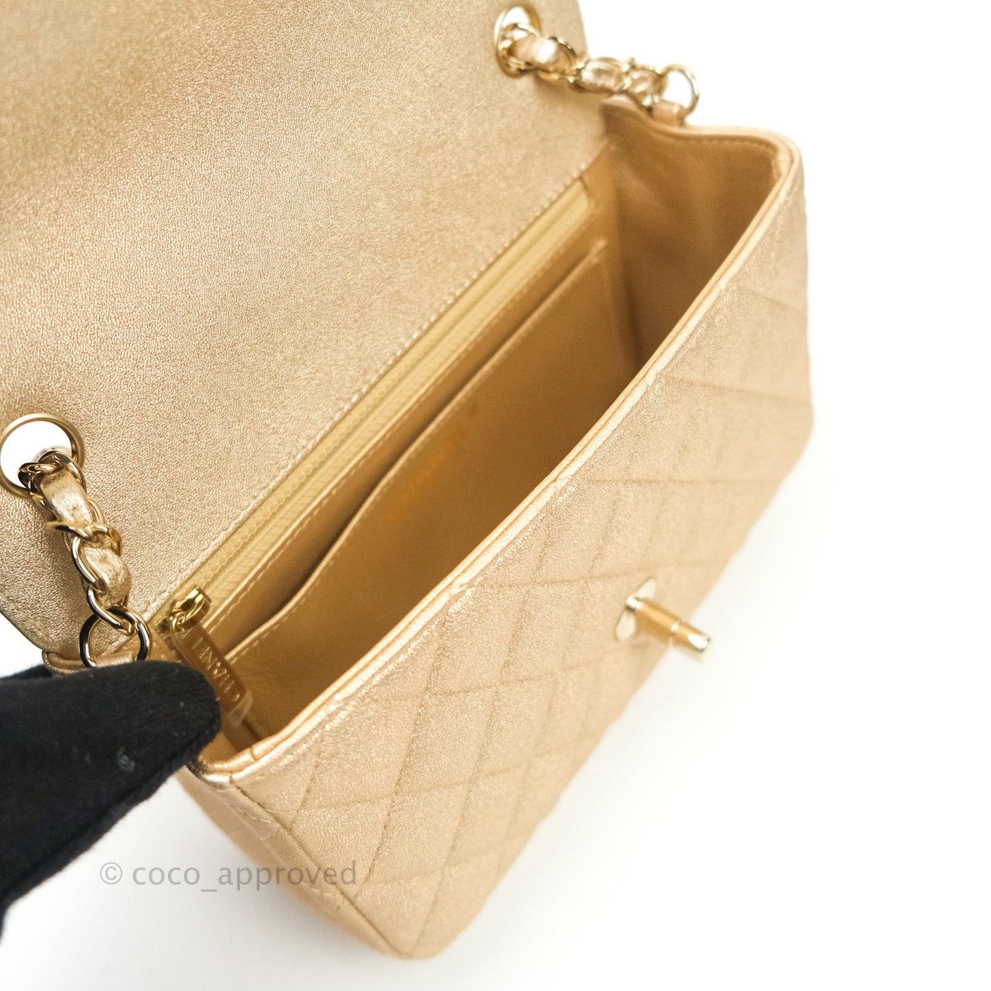 Chanel Quilted Mini Rectangular Iridescent Gold Lambskin Gold Hardware