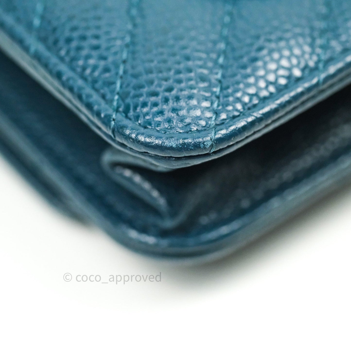 Chanel Chevron Wallet on Chain WOC Blue Caviar Silver Hardware