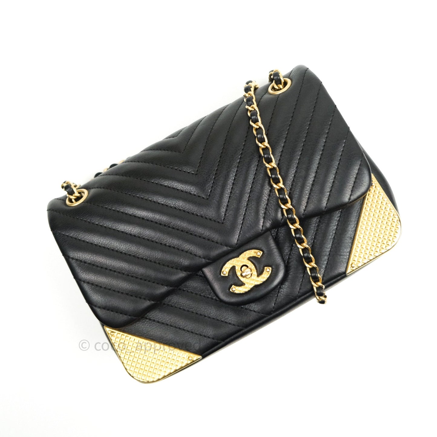 Chanel Chevron Rock The Corner Mini Black Calfskin Gold Hardware 18A
