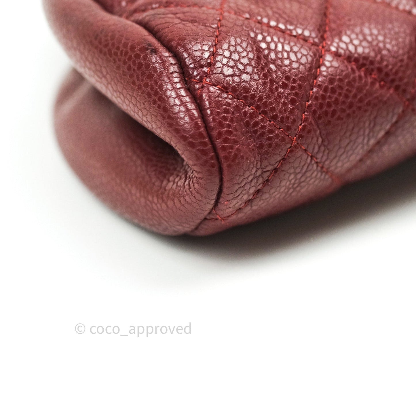 Chanel Quilted Timeless Kisslock Clutch Dark Red Caviar Silver Hardware