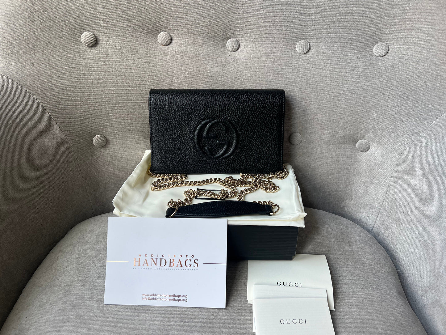Luxury Gucci Trending 2025 Black Soho Chain Wallet