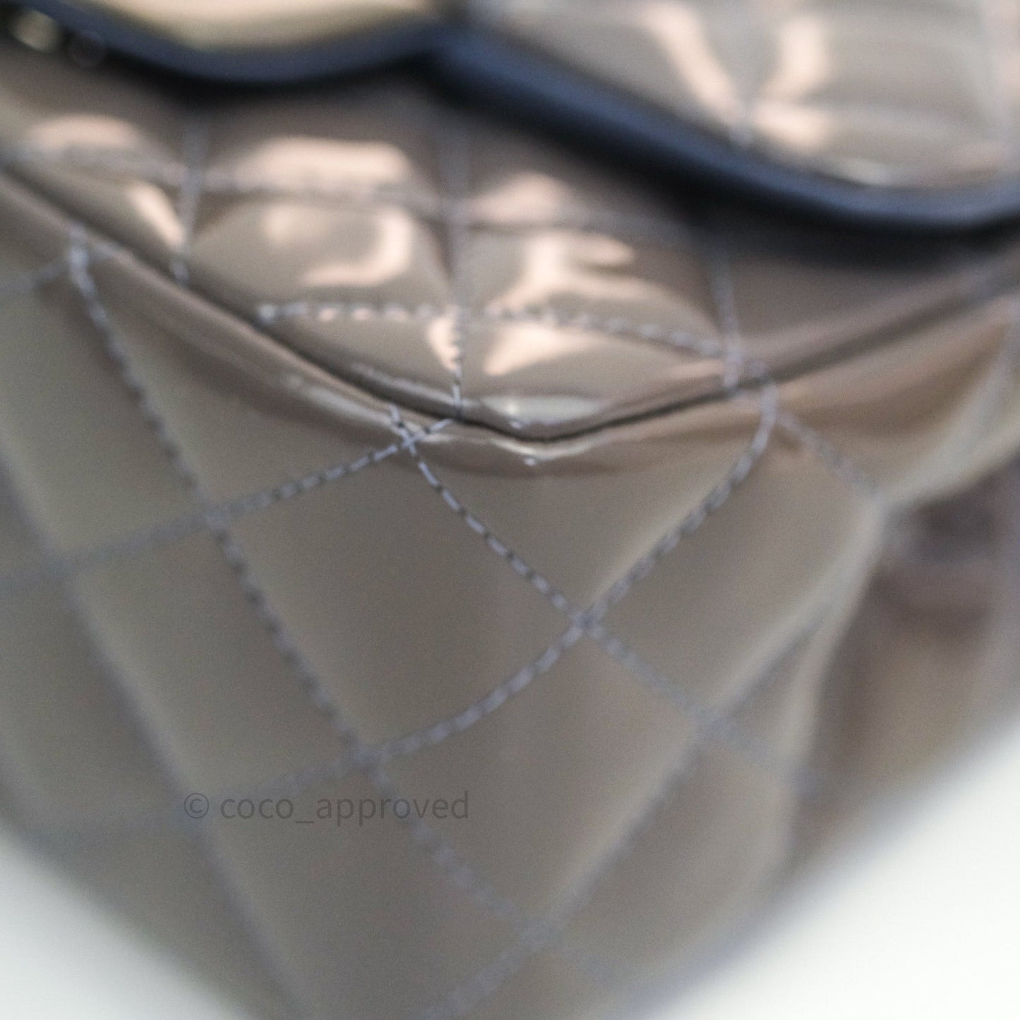 Chanel Mini Square Grey Patent Leather Silver Hardware