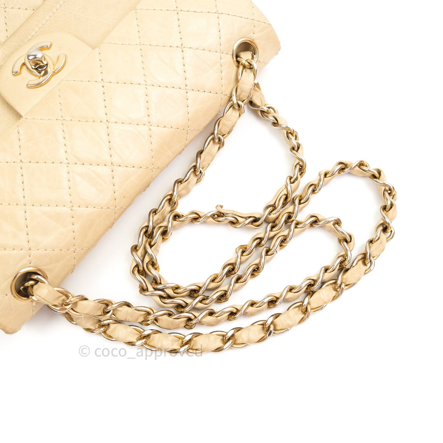 Chanel Vintage Medium Light Beige Calfskin Gold Hardware